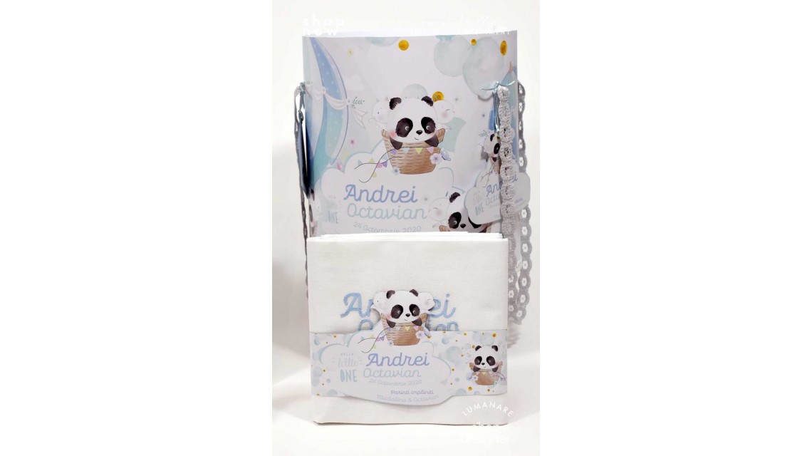 Trusou de botez cu ursuletul Panda ursul polar si baloane de aer cald Panda 2